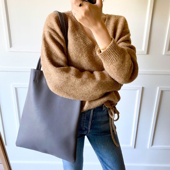 The Ava Genuine Minimal Leather Tote - Grey - Picture 6 of 14